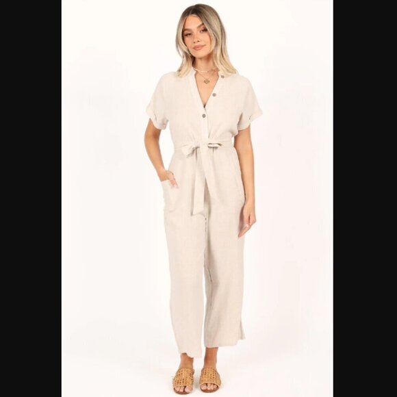 Petal & Pup Archie Oat Linen Belted Jumpsuit L - Picture 8 of 12